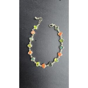 Gold Tone Heart Shell Charm Bracelet Womens Multicolor Lobster Love Jewelry